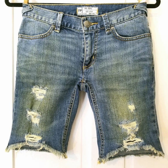 Free People Pants - Free People Distressed Denim Raw Hem Bike Shorts